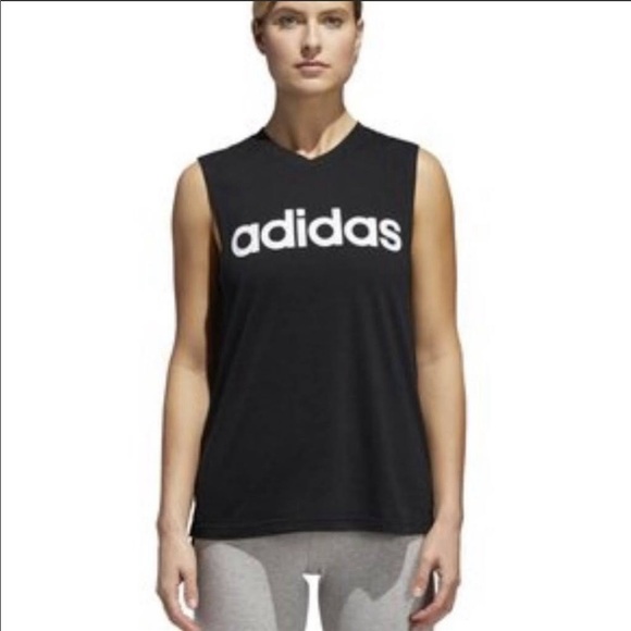 Women’s Adidas Black with white adidas letters muscle tee size XS - Picture 1 of 10